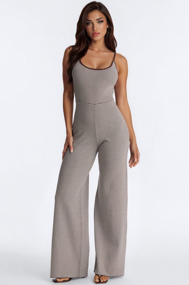 Twilla Striped Wide Leg Jumpsuit - Chocolate
