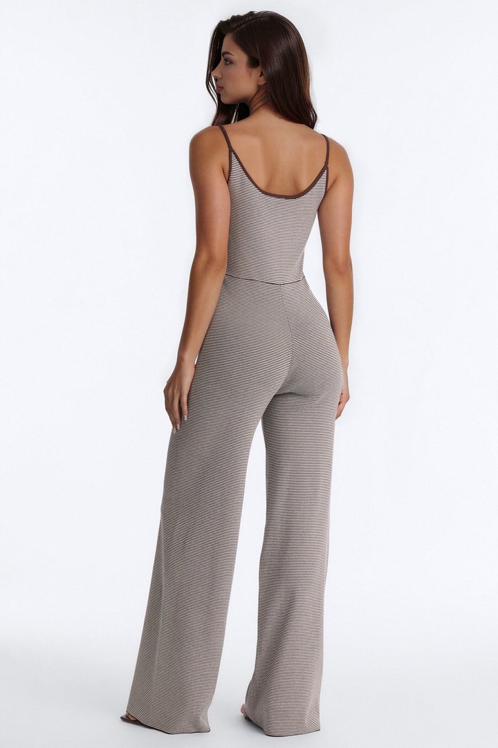 Twilla Striped Wide Leg Jumpsuit - Chocolate