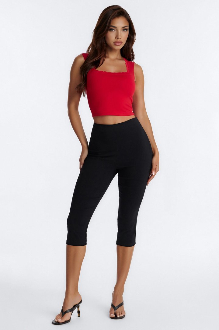 Millie Lace Trim Tank Top - Red