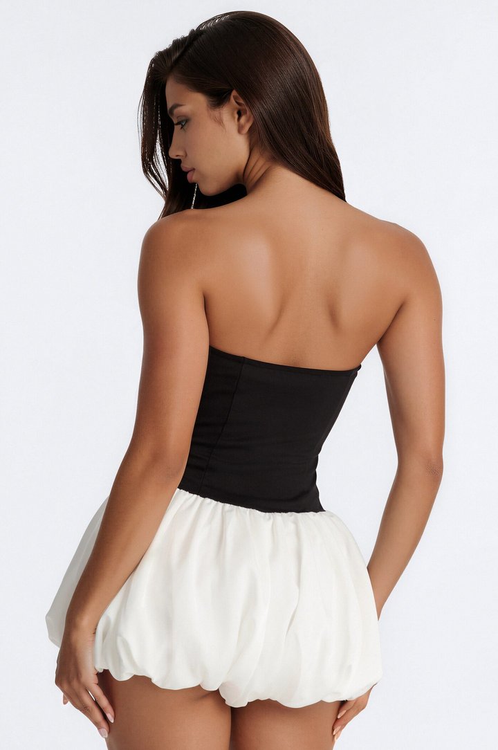 Ballet Babydoll Strapless Bubble Romper - Black/White