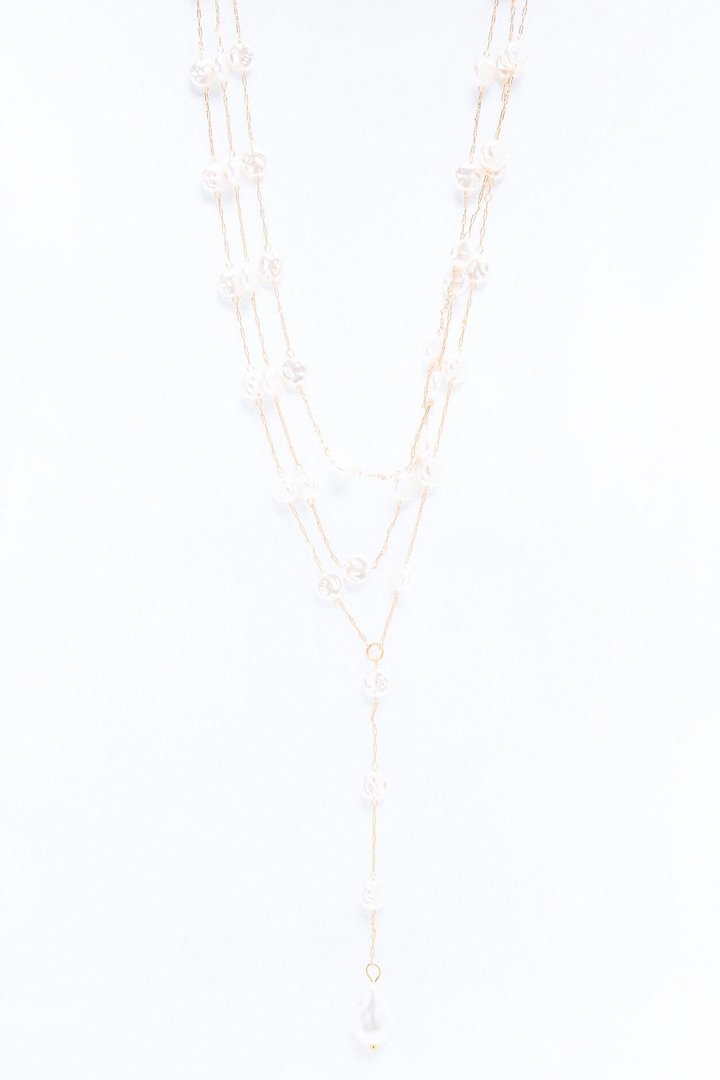 Island Spirit Pearl Lariat Necklace - White/Gold