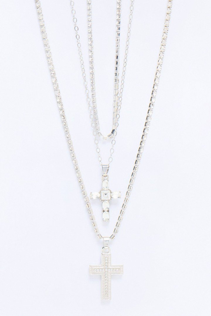 Royal Street Cross Layered Necklace - Silver