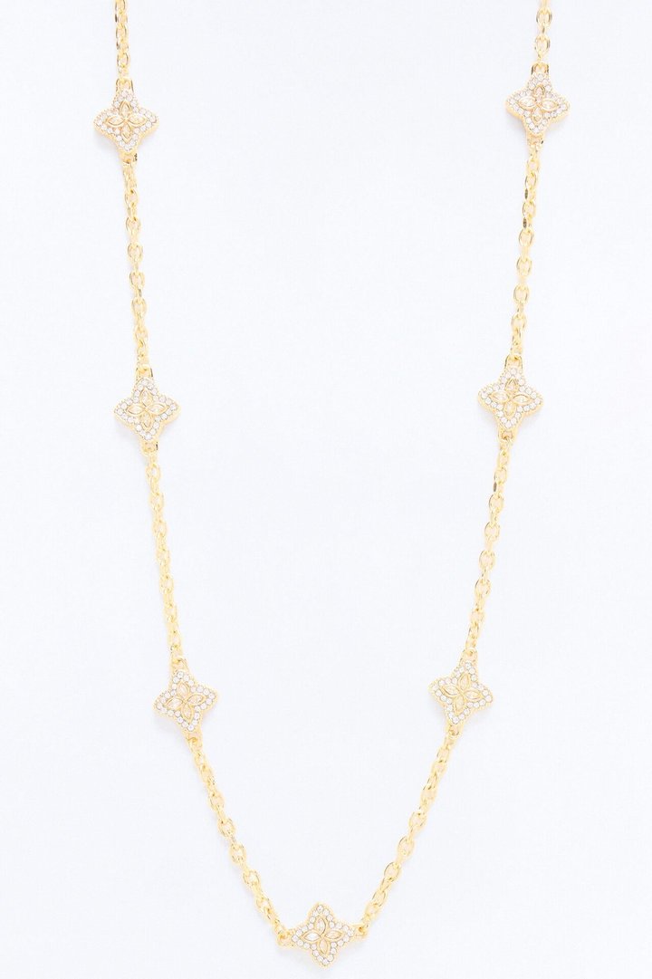 Genesis Rhinestone Clover Necklace - Gold