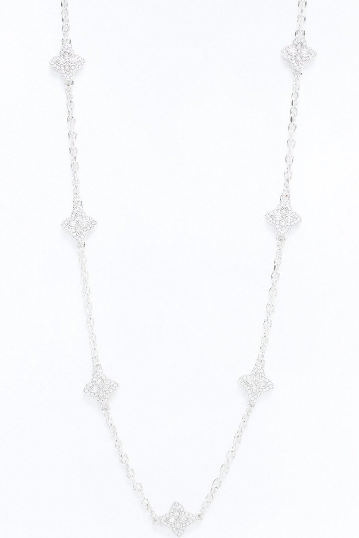 Genesis Rhinestone Clover Necklace - Silver