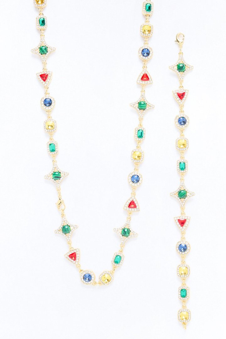 Euro Multicolor Necklace And Bracelet Set - Gold