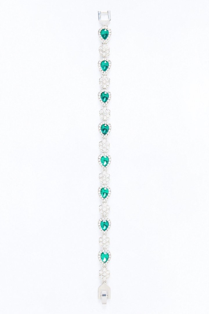 Iced Pear Cluster Bracelet - Silver/Green