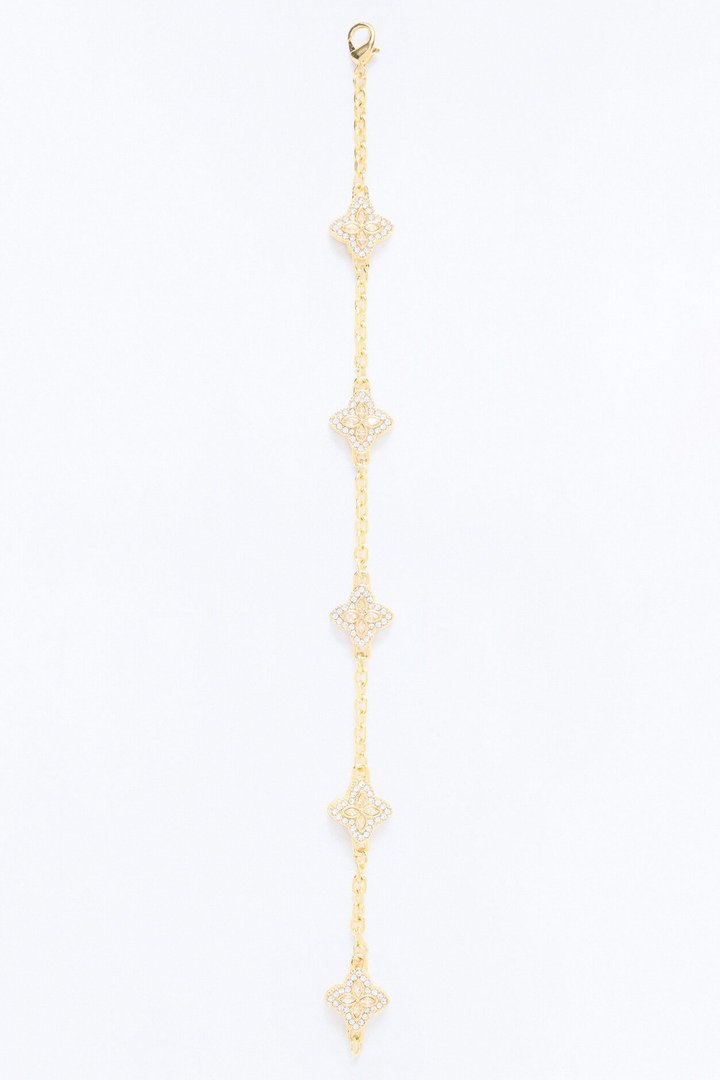 Genesis Rhinestone Clover Bracelet - Gold