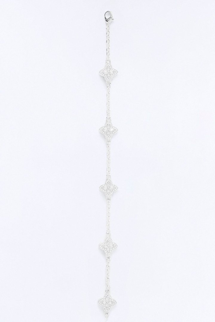 Genesis Rhinestone Clover Bracelet - Silver