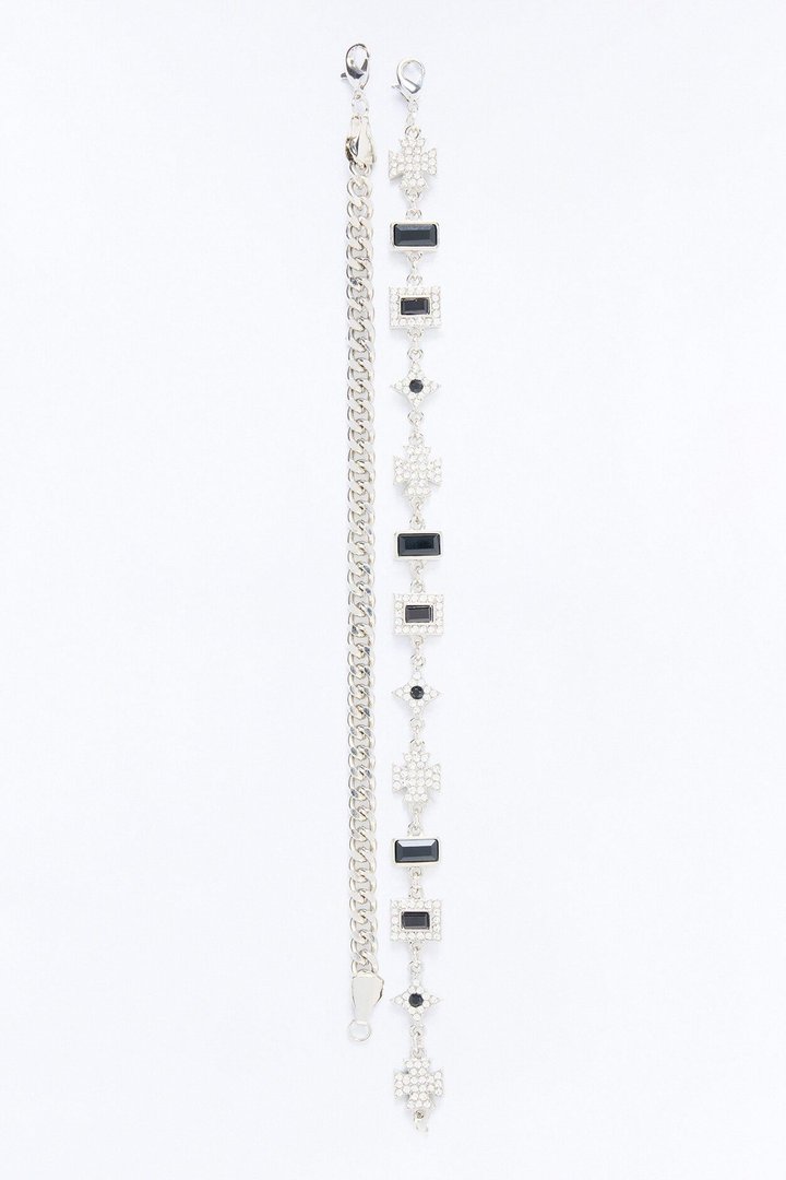 Ebony Iced Mixed Charms Bracelet Set - Silver