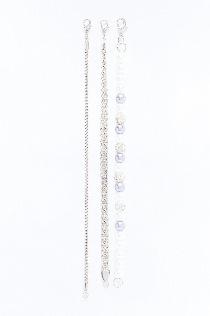 Odyssey Pearl Beaded Bracelet Set - Silver