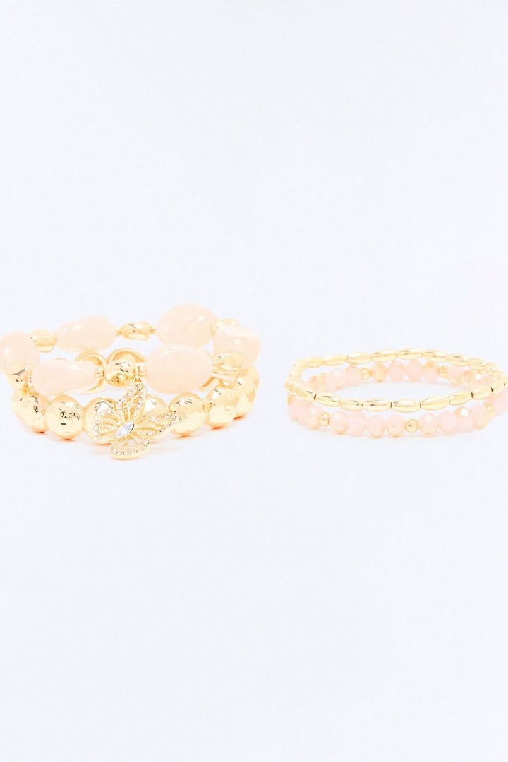 Just Like A Butterfly 4 Piece Bracelet Set - Gold/Pink