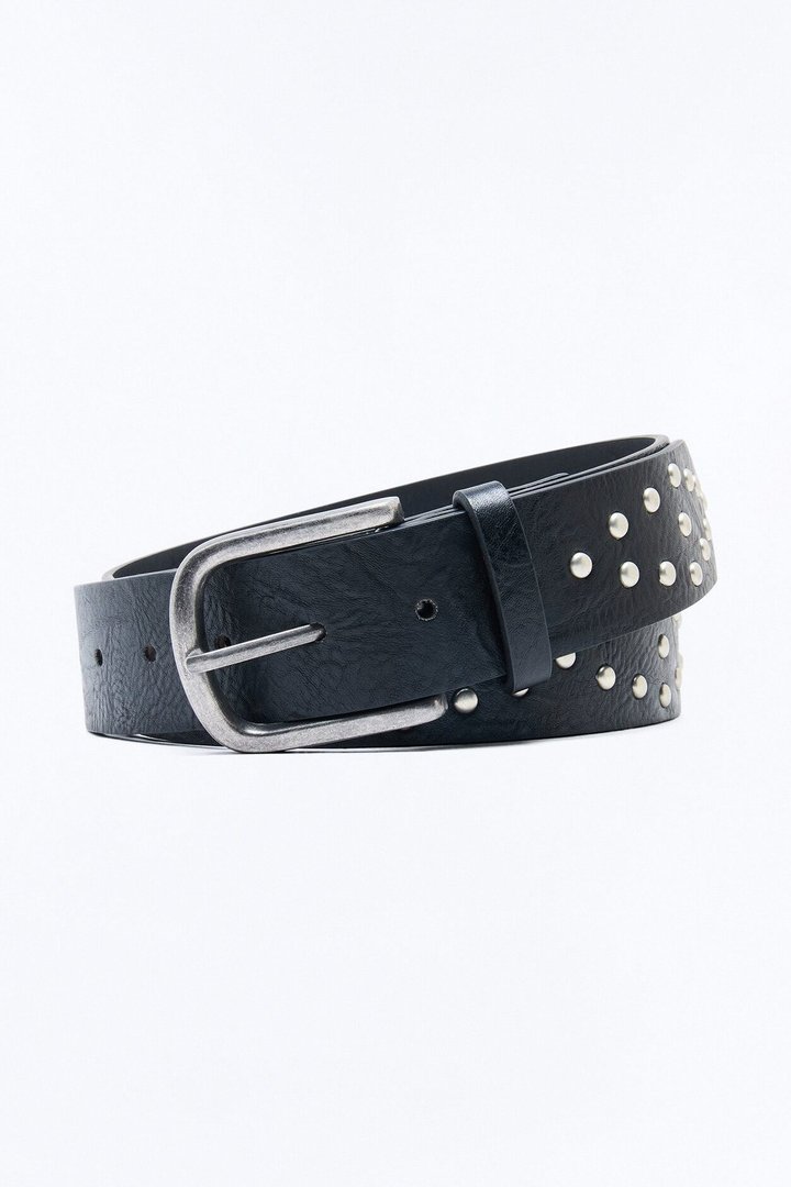 Studded Criss Cross Faux Leather Belt - Black