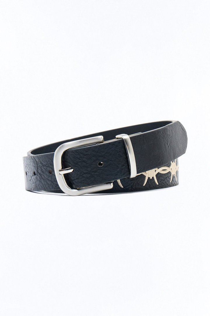 Contrast Patch Cut Out Faux Leather Belt - Black