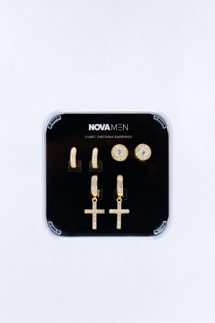 Holy Opulence Iced Cross Earring Set - Gold