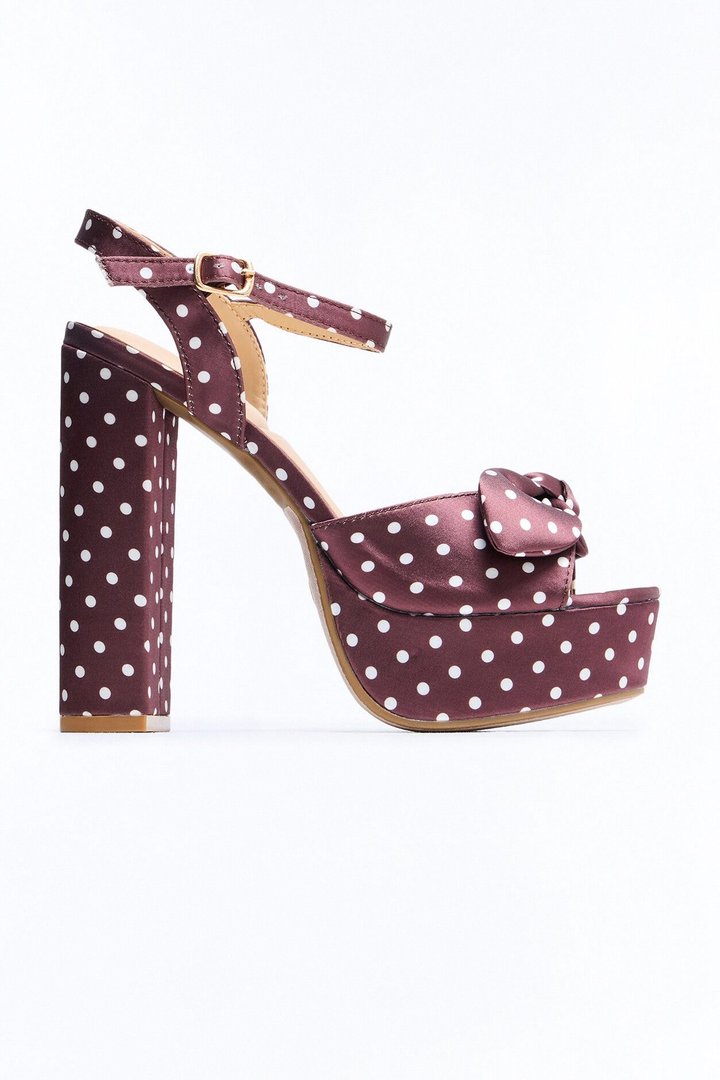 Harpie Satin Bow Platform Heels - BrownCombo