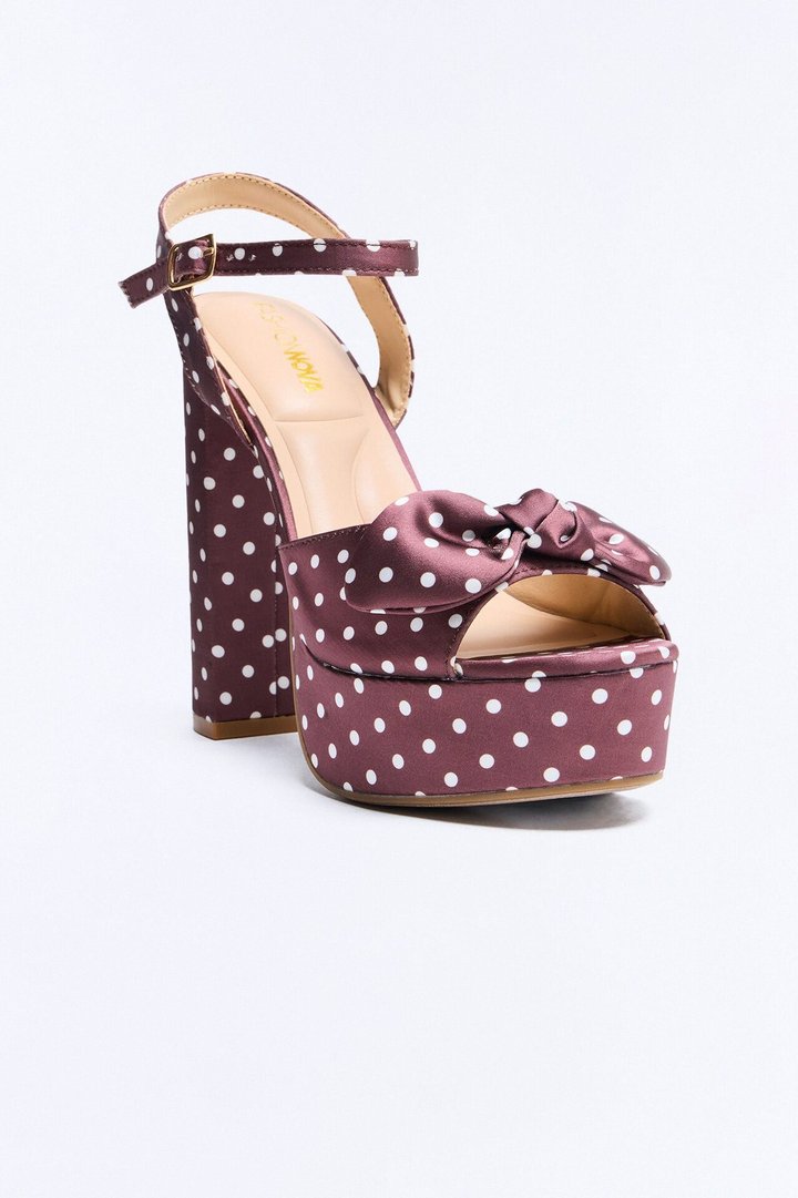 Harpie Satin Bow Platform Heels - BrownCombo