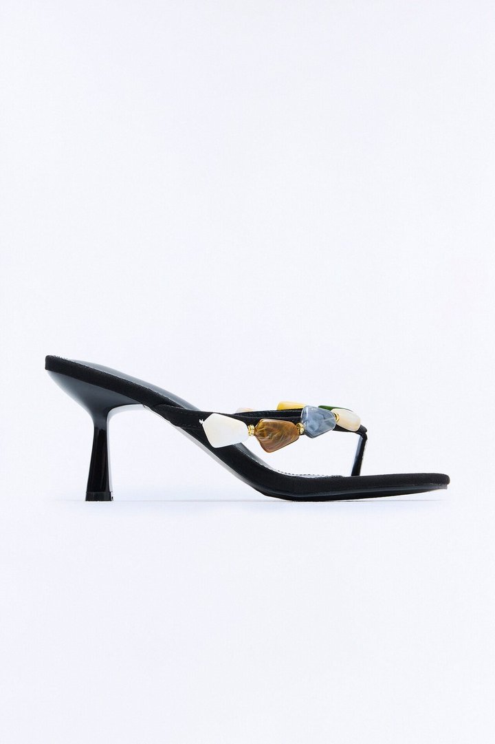 Palora Stone Thong Heels - Black