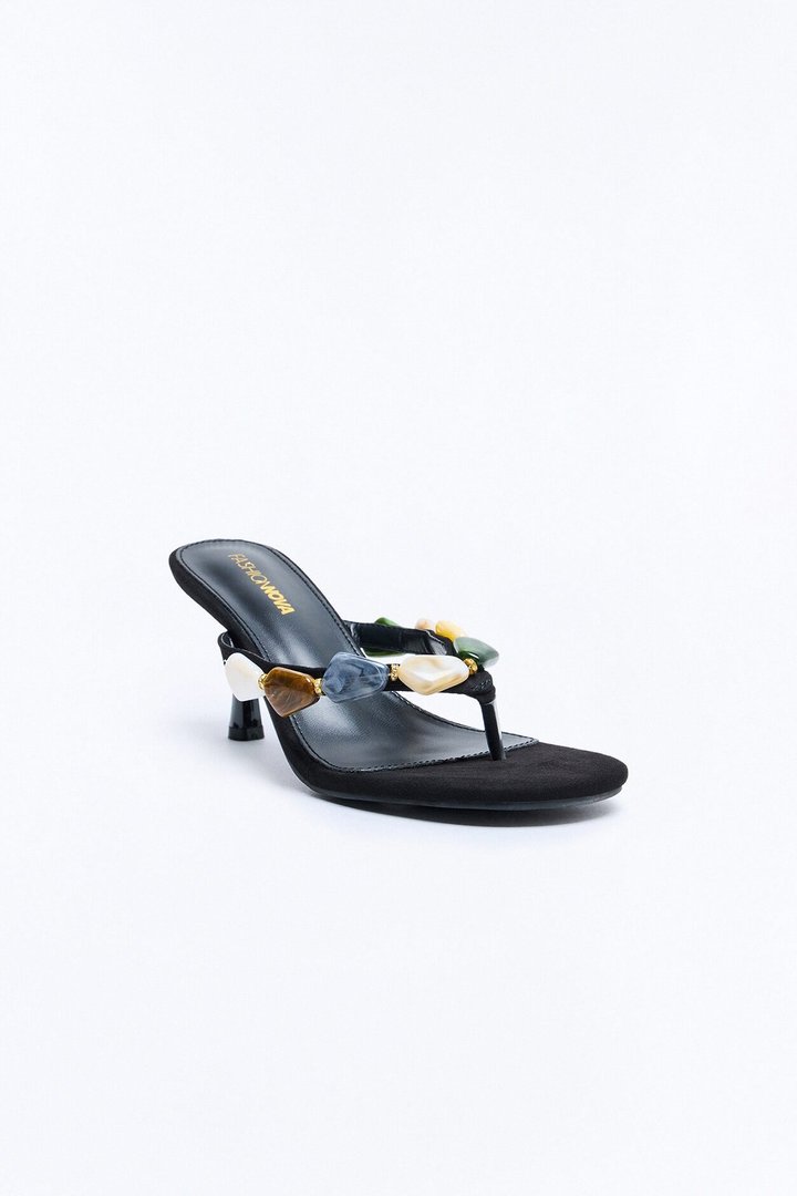 Palora Stone Thong Heels - Black