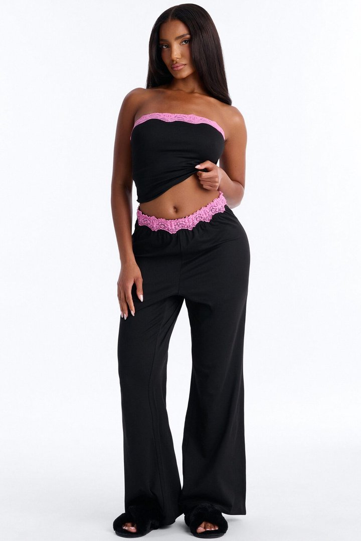 Sleeping Pretty Always Tube Top PJ Flare Pant Set - Black/Pink