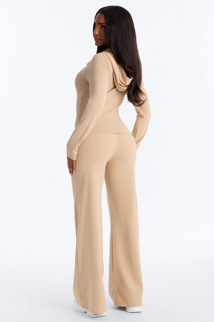 Casual Vibe Zip Up Hoodie Pant Set - Taupe