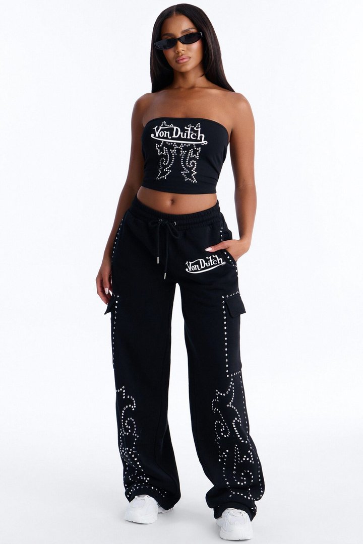 Von Dutch Western Wide Leg Pant - Black