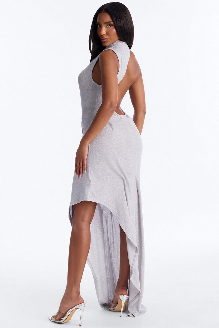 Bad Decisions Ruched Metallic Maxi Dress - Silver