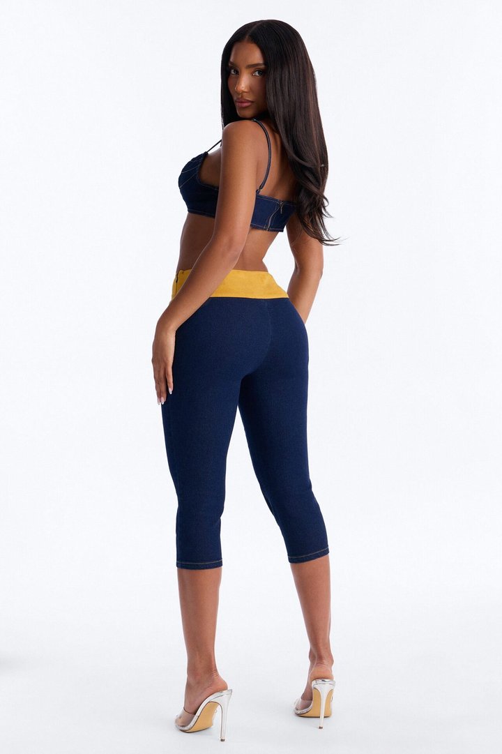 Raye Denim Crop Top and Capri Set - Dark Wash