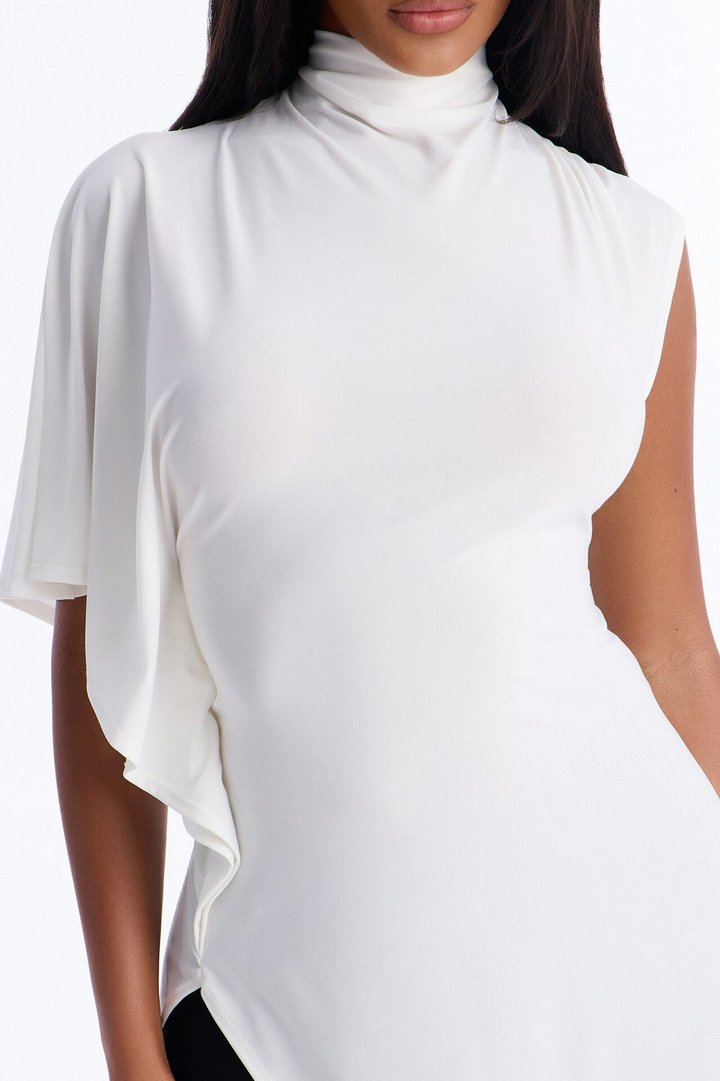 She's Divine Long Asymmetrical Short Sleeve Top - Cream