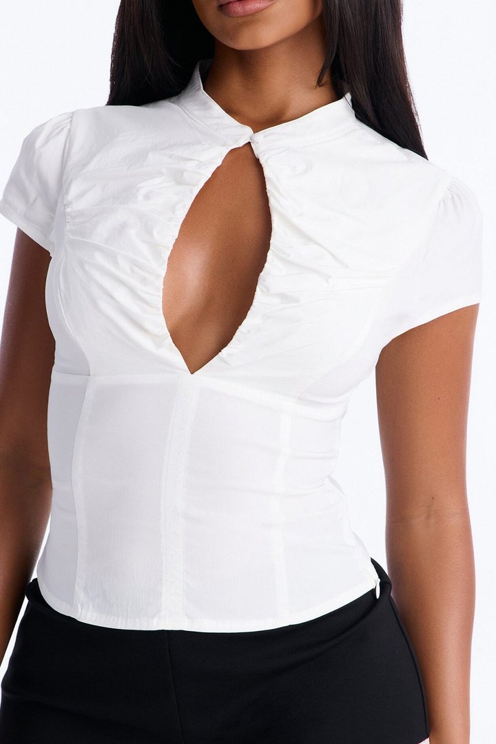 Monroe Twill Short Sleeve Top - White
