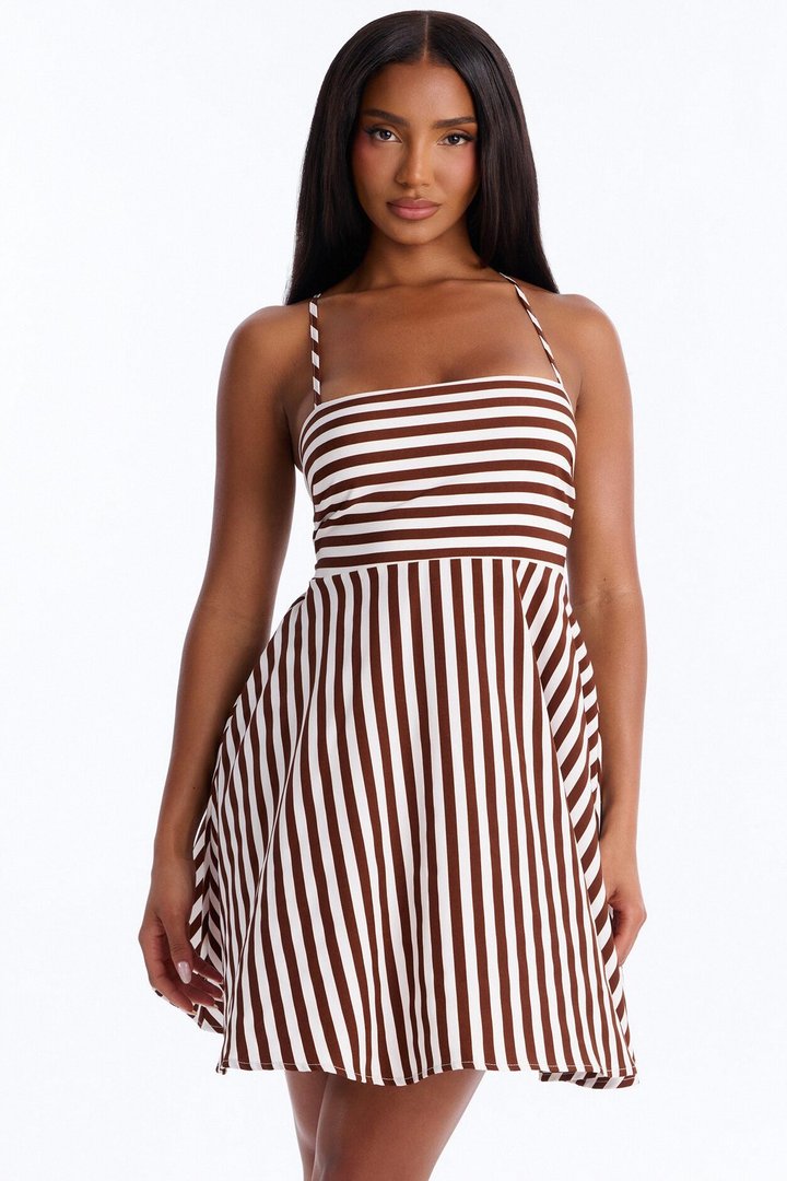 Anne Striped Mini Dress - Brown Combo