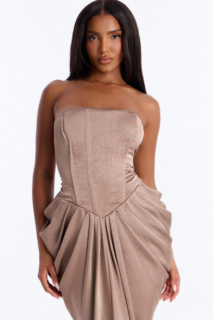 Maeve Draped Satin Gown - Mocha