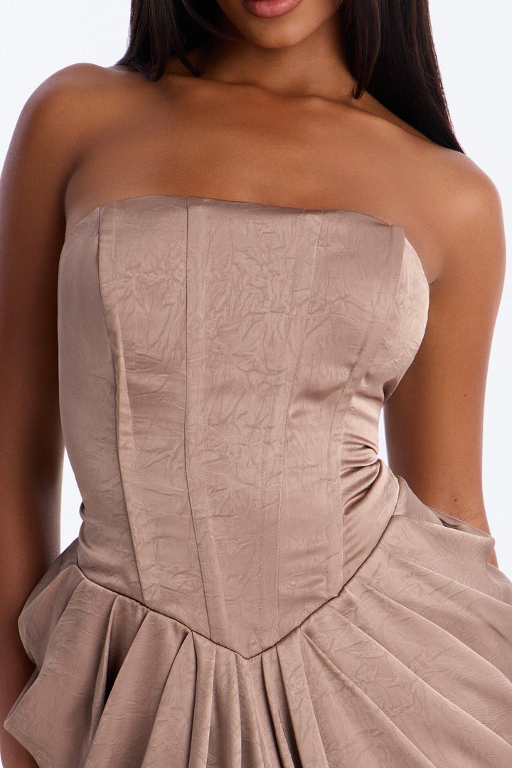 Maeve Draped Satin Gown - Mocha