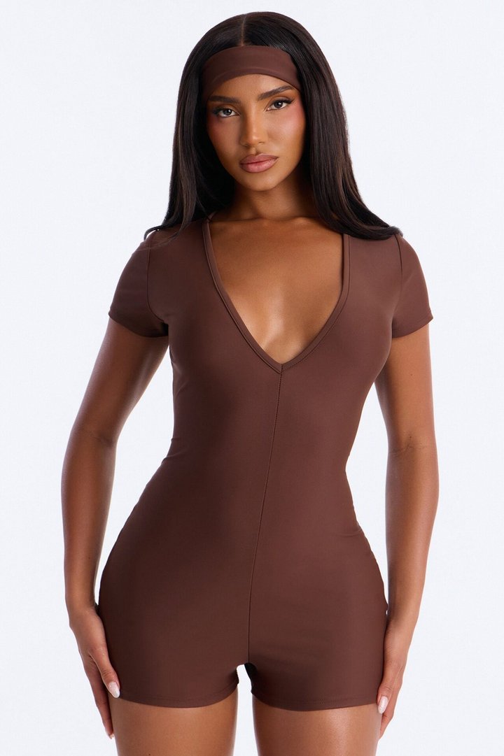 I Know I Look Good Short Sleeve 2 Piece Romper - Chocolate