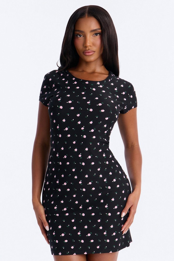 Cozy Serving Floral PJ Sleep Shirt - Black/combo