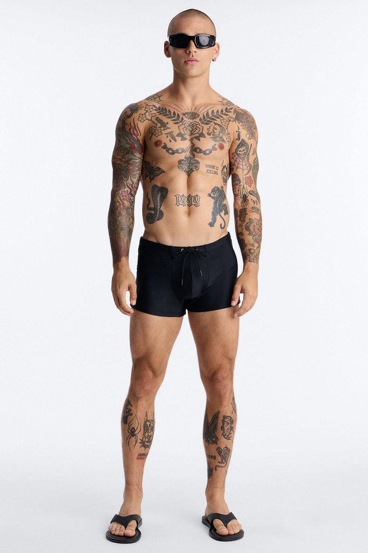 Boxy Fit Stretch Swim Brief - Black
