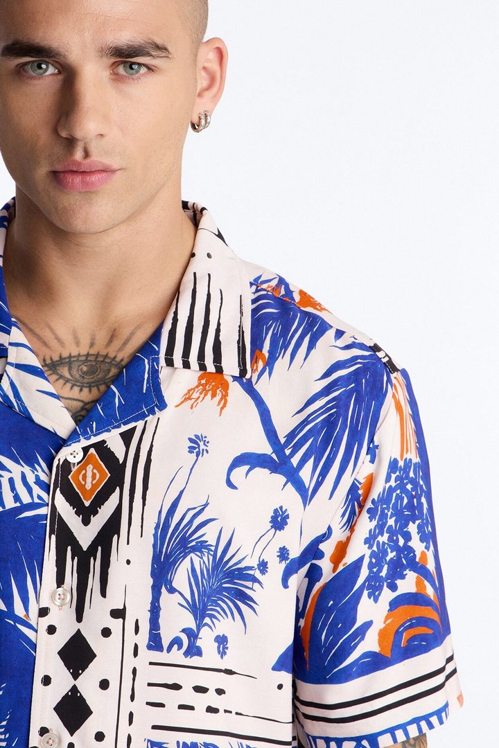 Monaco Palms Button Up Shirt - Navy
