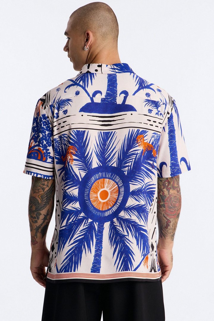 Monaco Palms Button Up Shirt - Navy