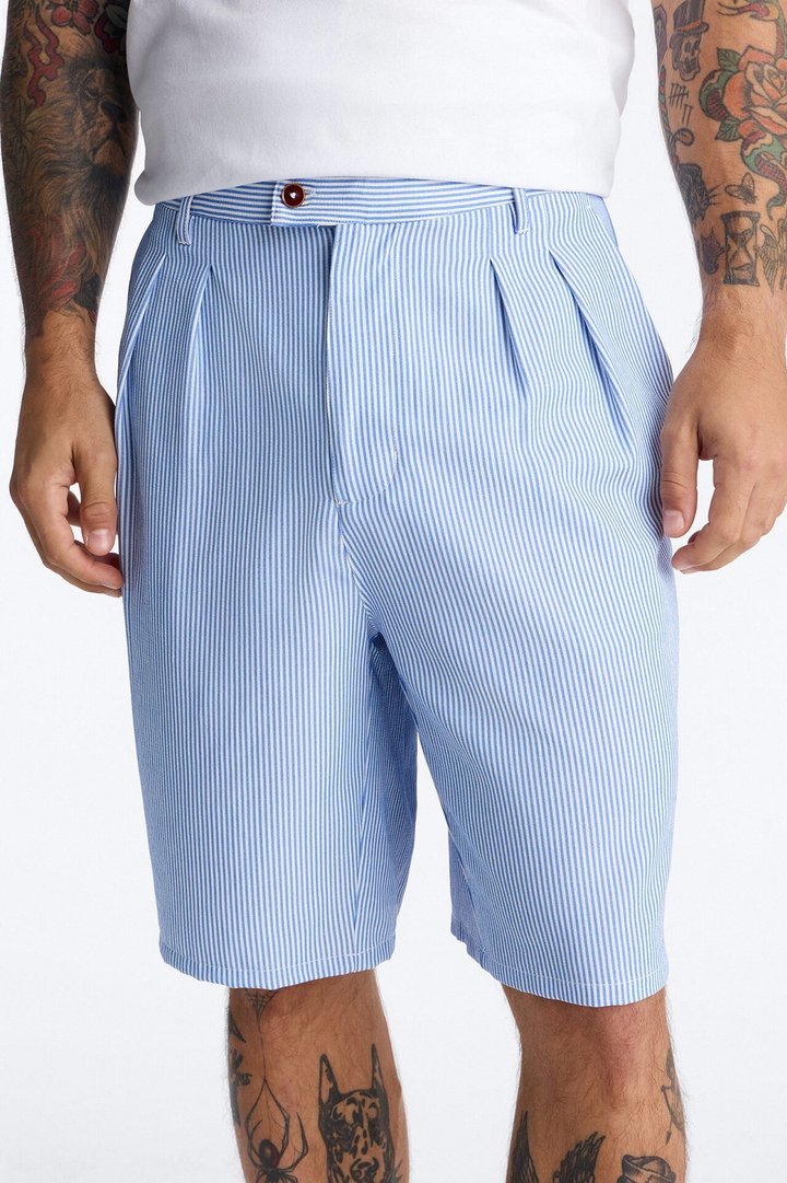 Relaxed Saltair Stripe Pleated Short - Blue/combo