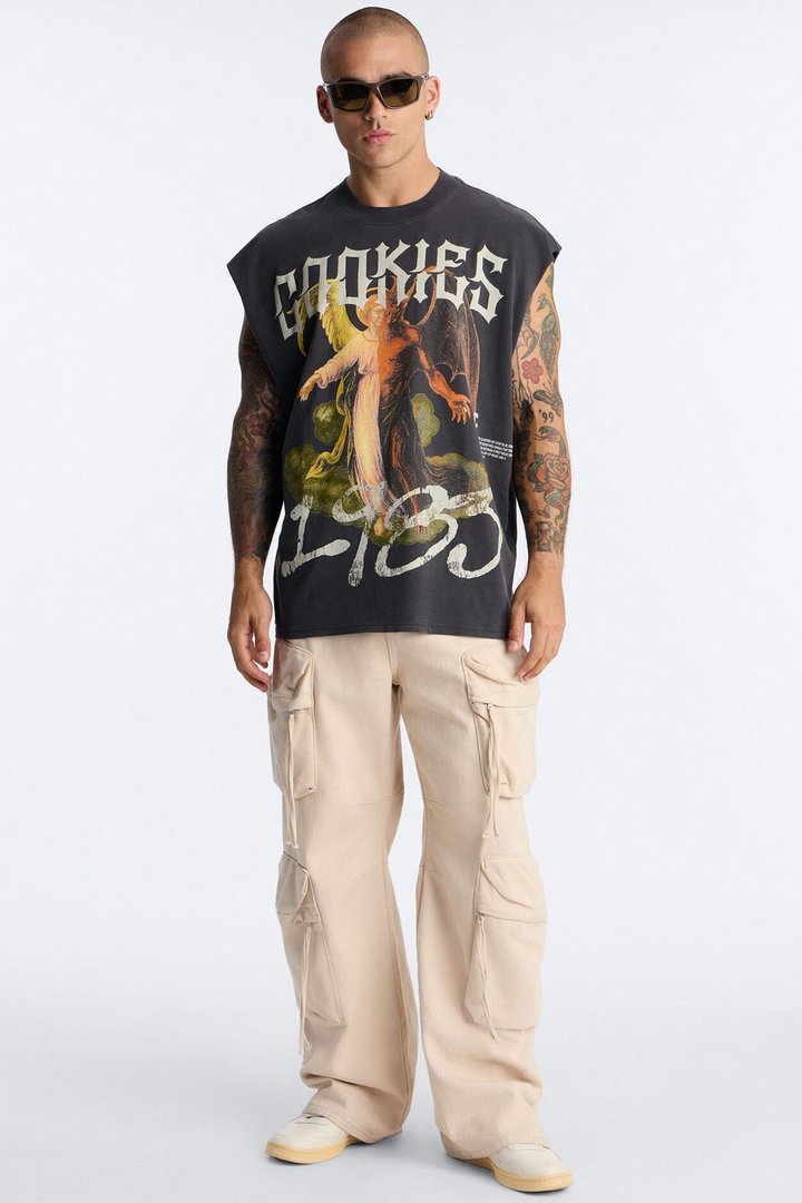 Cookies 1983 Vintage Oversized Heavyweight Muscle Tee - Black Wash
