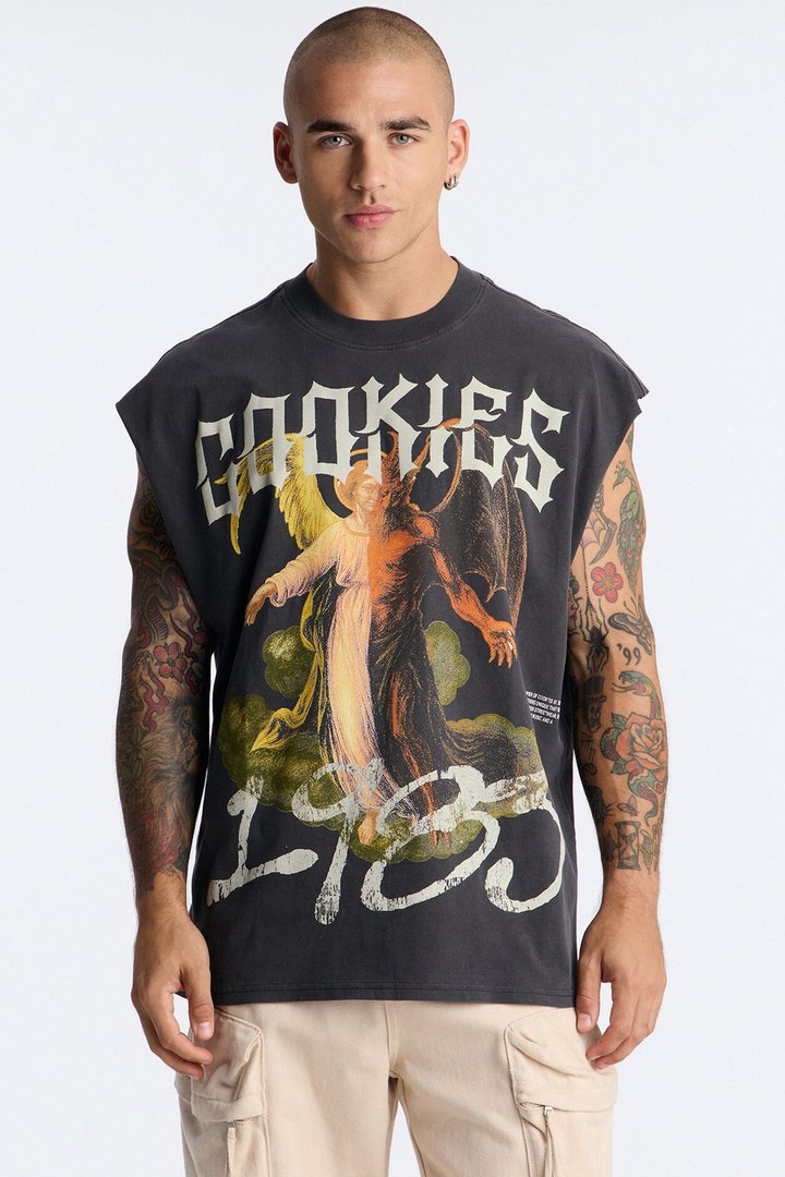 Cookies 1983 Vintage Oversized Heavyweight Muscle Tee - Black Wash