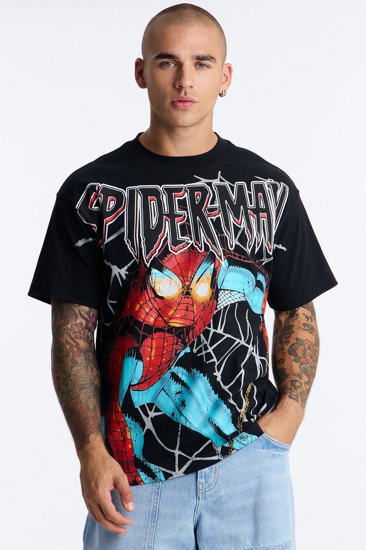Marvel Spiderman Heavy Weight Boxy Short Sleeve Tee - Black