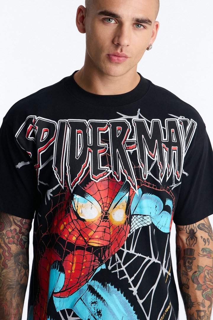 Marvel Spiderman Heavy Weight Boxy Short Sleeve Tee - Black