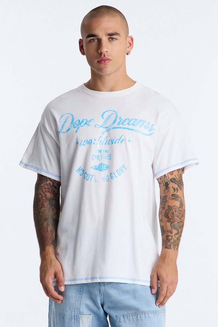 Dope Dreams Contrast Stitch Short Sleeve Tee - White