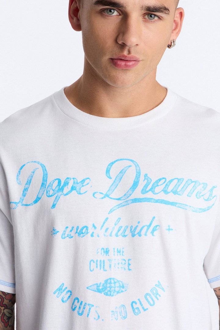 Dope Dreams Contrast Stitch Short Sleeve Tee - White