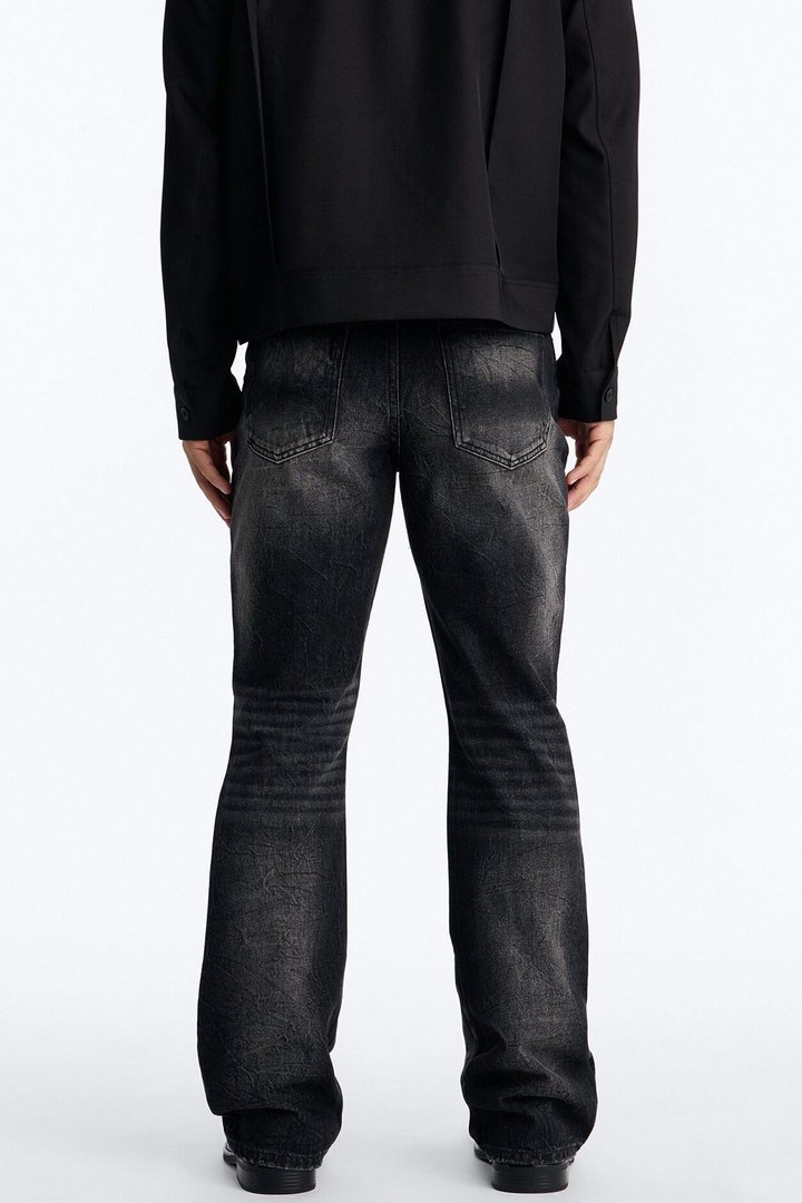Stacked Slim Flare Looking Out Distressed Grommet Jean - Black Wash