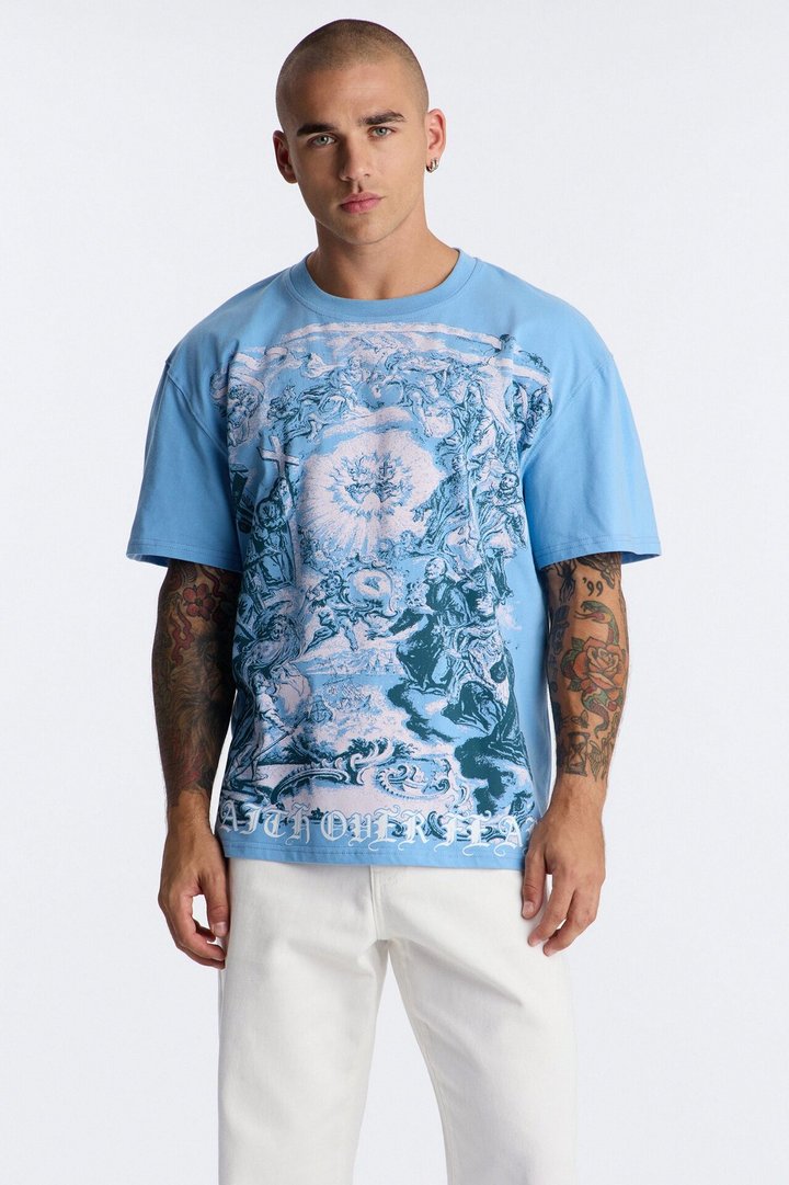 Sacred Blessing Oversized Short Sleeve Tee - Blue