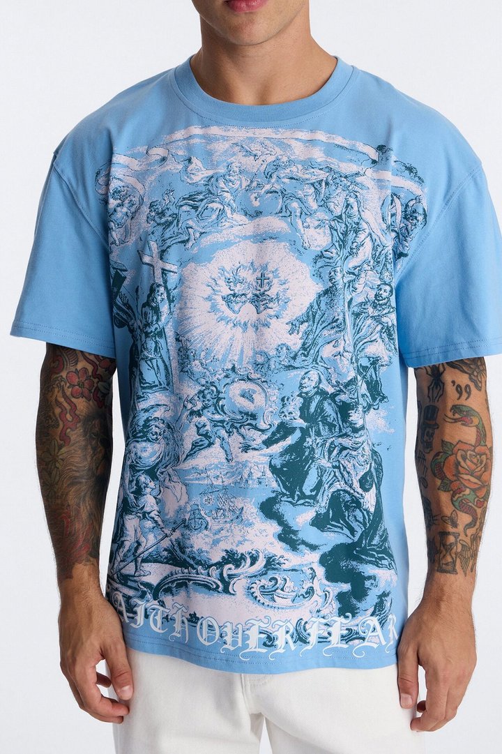 Sacred Blessing Oversized Short Sleeve Tee - Blue