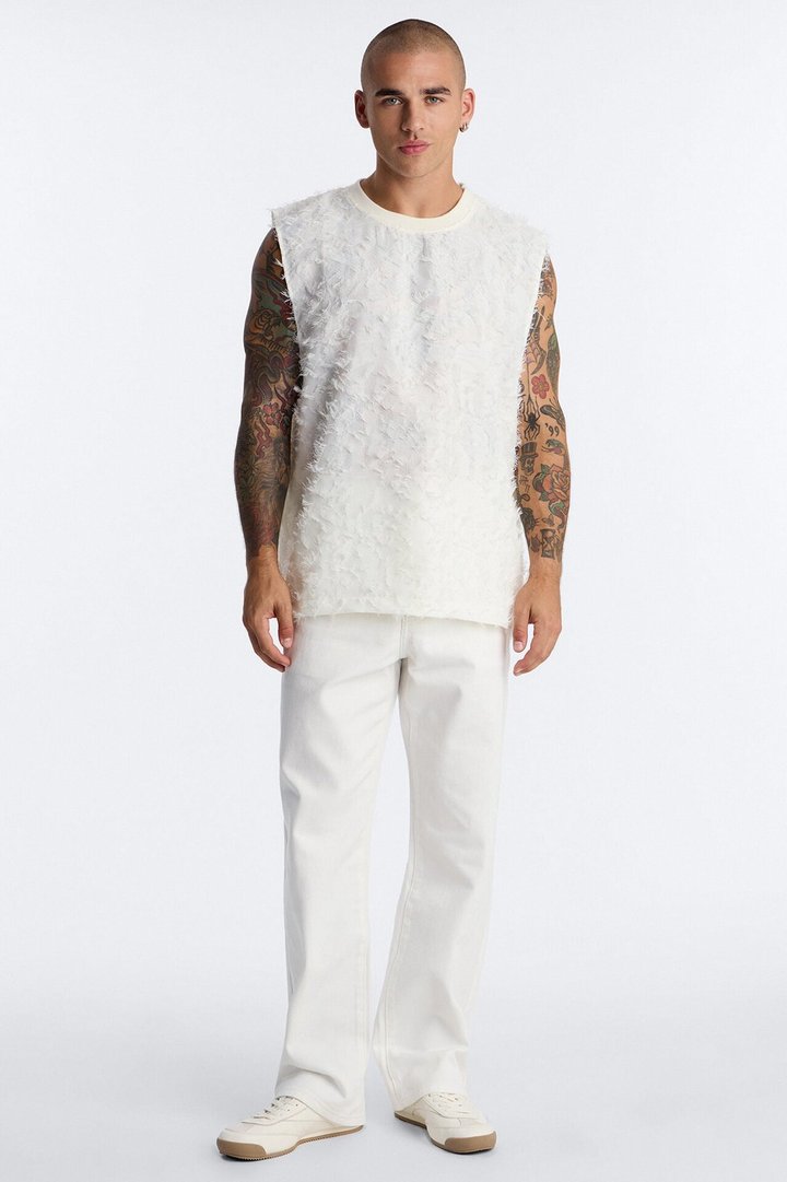 Relaxed Kelpstone Textured Sleeveless Tee - White
