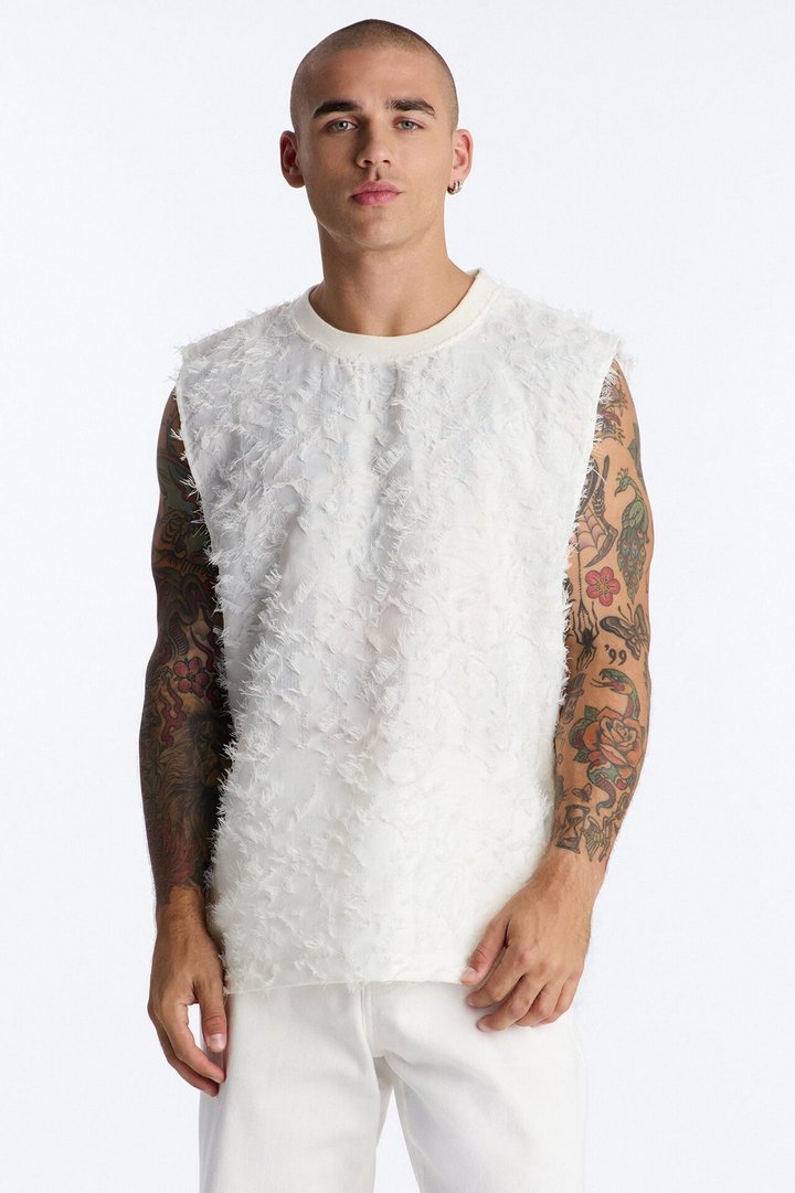 Relaxed Kelpstone Textured Sleeveless Tee - White
