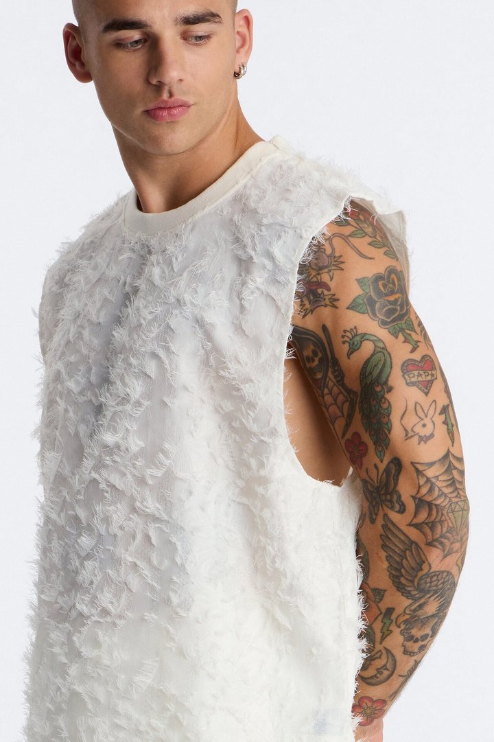 Relaxed Kelpstone Textured Sleeveless Tee - White